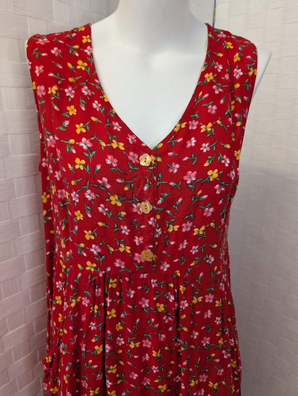 Vintage Dress By Dressing Clio Red Cottagecore Style  Sleeveless Maxi Dress Sz M - Picture 2 of 6